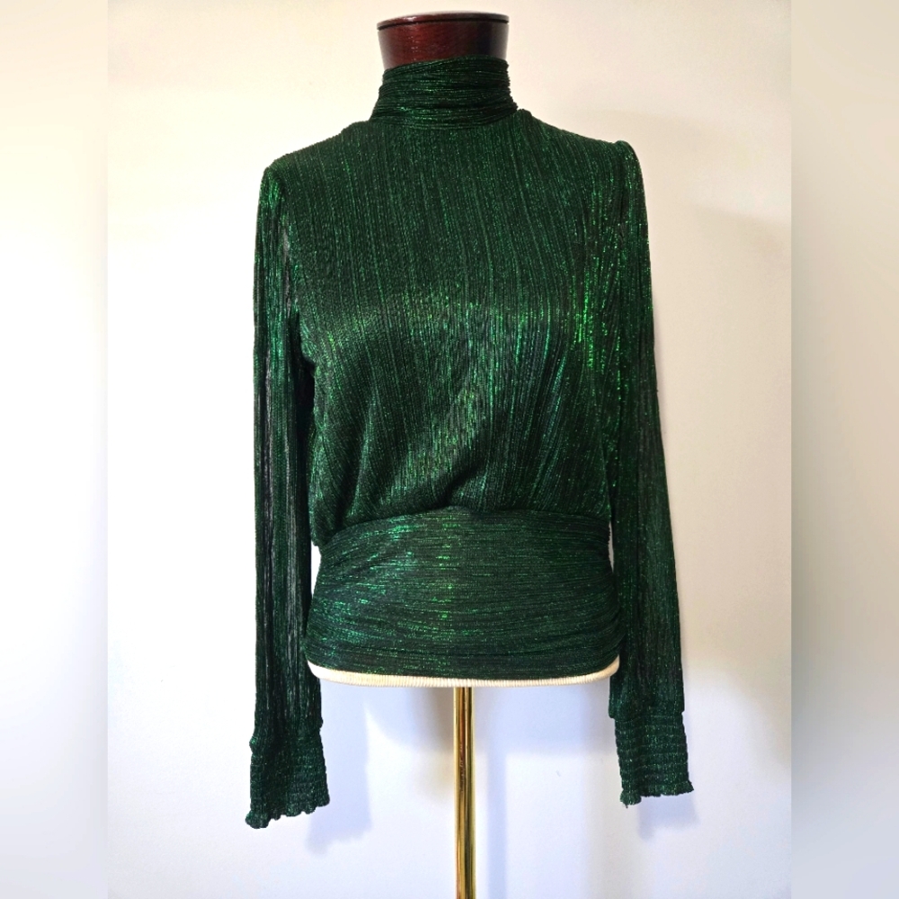 BAILEY 44/ REVOLVE Metallic Green Long Sleeve Blouse. Size Small